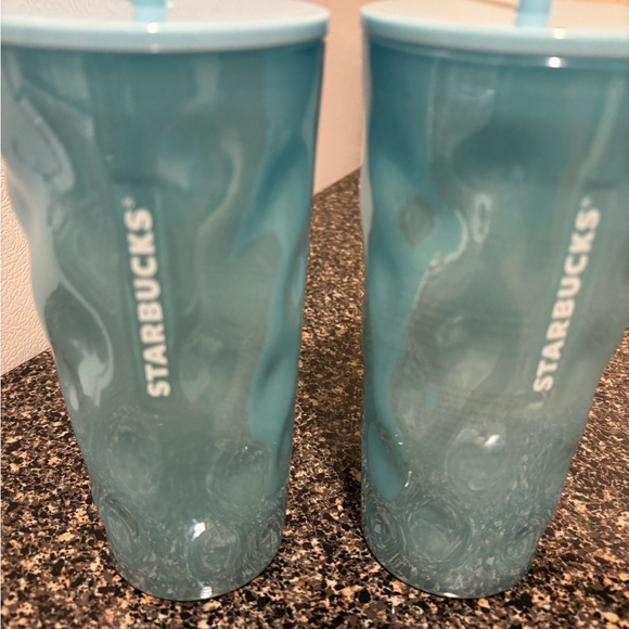 2 Starbucks Holiday 2024 Icey Blue Mottled Luster 18 Oz Glass Cold Cup Tumblers - Picture 8 of 8